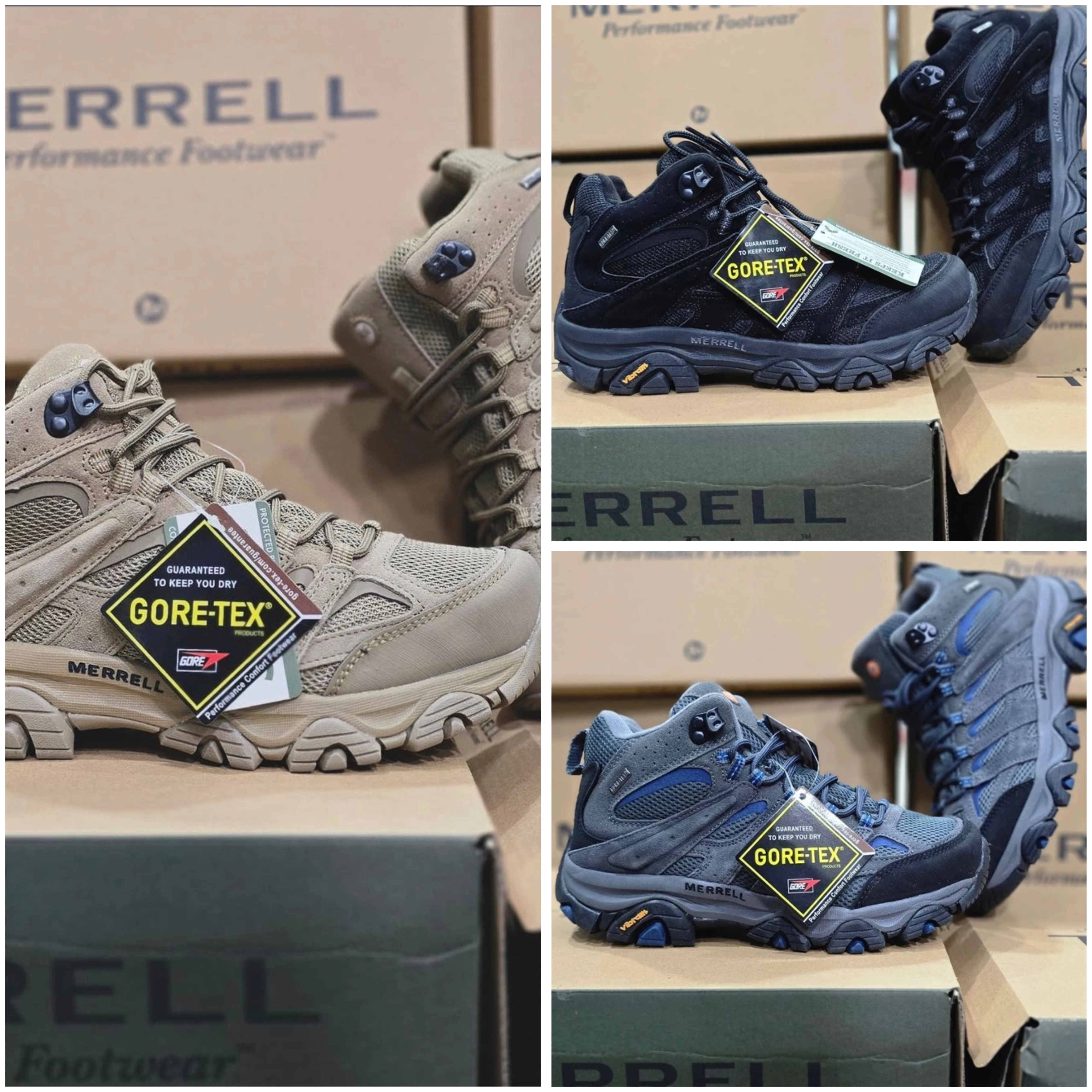 بوت مرل گورتکس ویتنامی/سایز ۴۰ الی ۴۵/سه رنگ‌جذاب/زیره ویبرام/Merrell moab 3 mid GTX