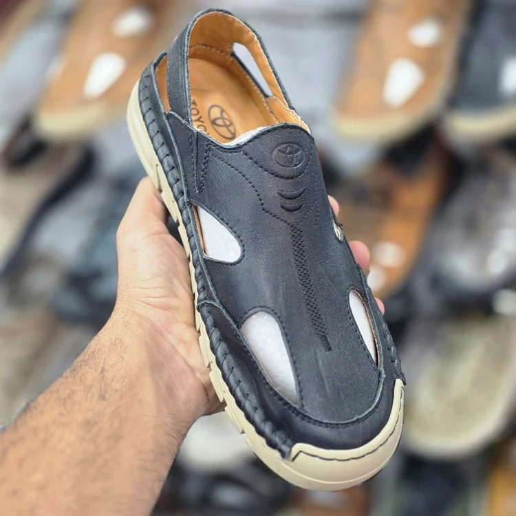 صندل چرم مشکی تویوتا مسترکوالیتی /Toyota Sandals/ سایز 40 الی 45