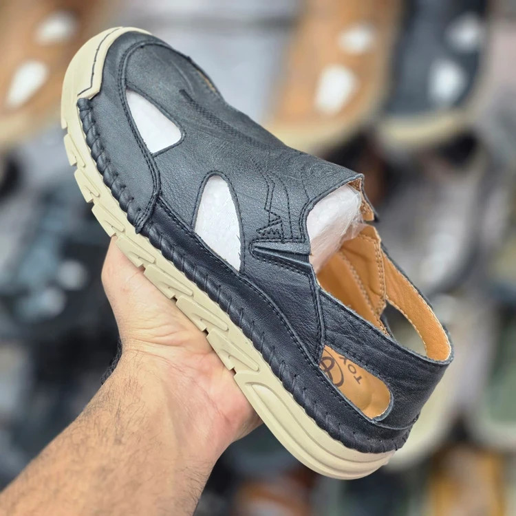صندل چرم مشکی تویوتا مسترکوالیتی /Toyota Sandals/ سایز 40 الی 45