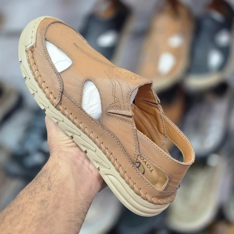 صندل چرم قهوه ای روشن تویوتا مسترکوالیتی /Toyota Sandals/ سایز 40 الی 45