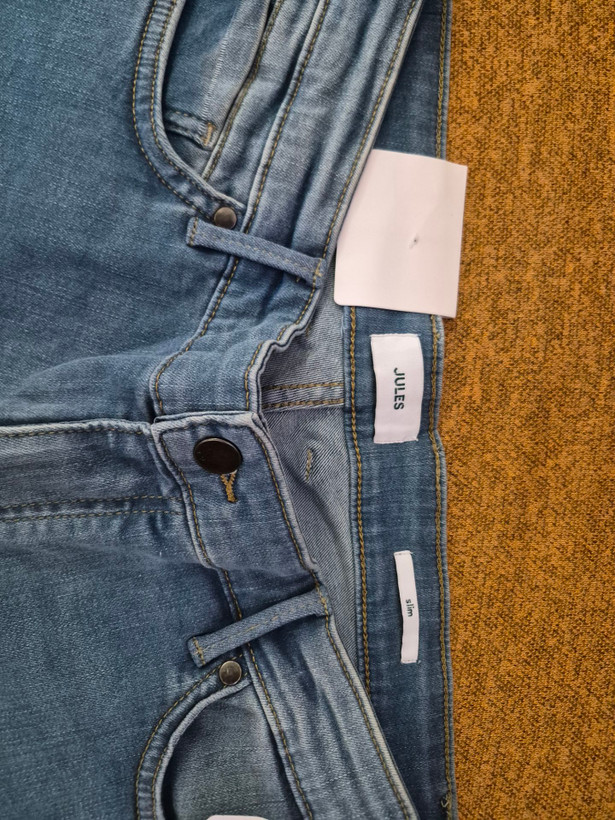 شلوار جین اورجینال مردانه برند Jules Jeans مدل راسته اسلیم رنگ آبی سنگشور کشی (سایز ۴۲)