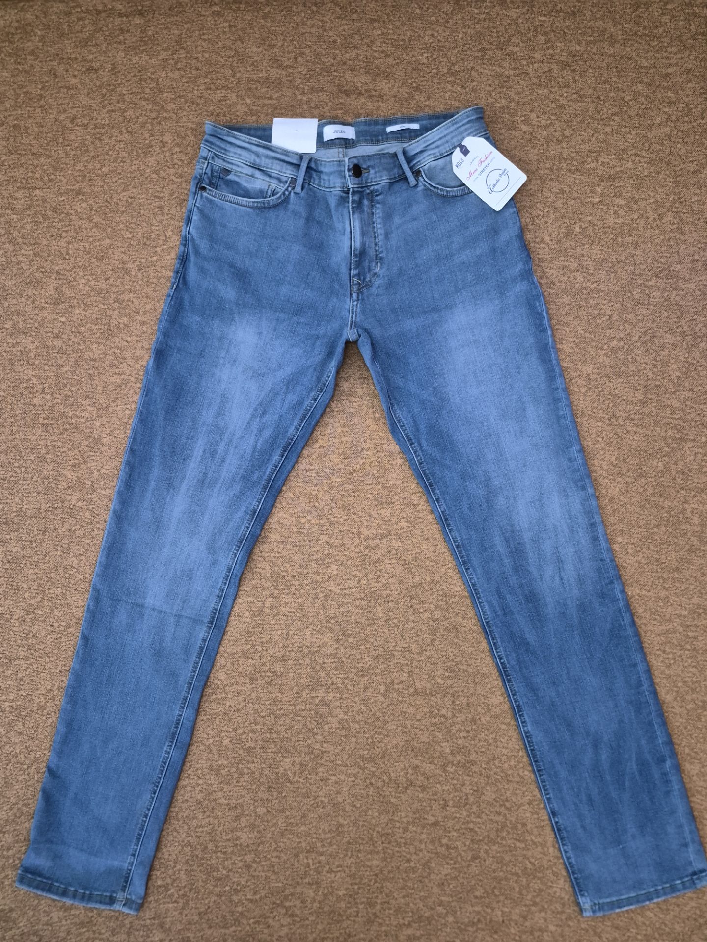 شلوار جین اورجینال مردانه برند Jules Jeans مدل راسته اسلیم رنگ آبی سنگ‌شور کشی (سایز ۴۲)