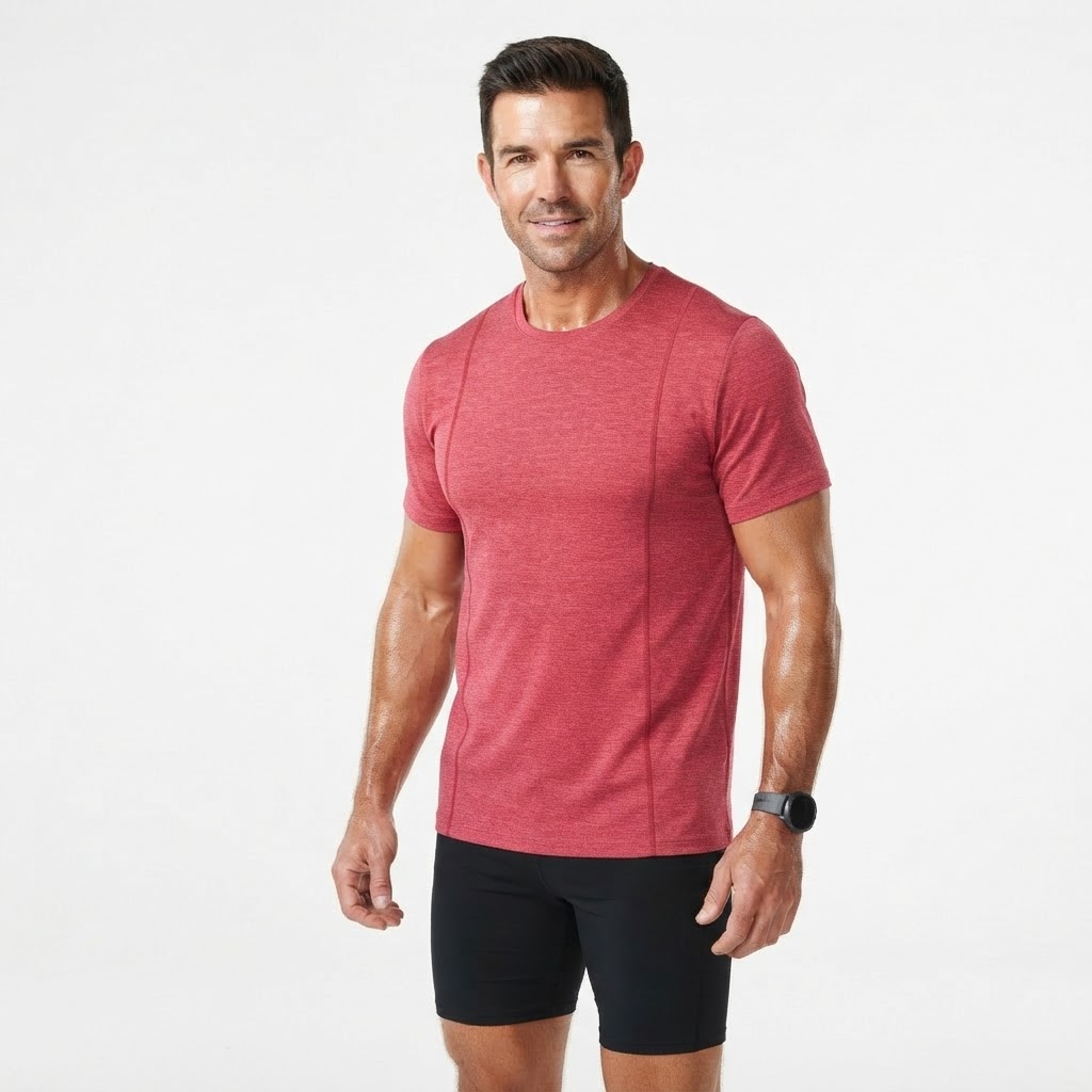 تیشرت ورزشی مردانه اورجینال اولد نیوی (Old Navy Active) یقه گرد قرمز ملانژ - استوک اروپا | سایز L/XL (عرض ۵۹ - قد ۷۲)
